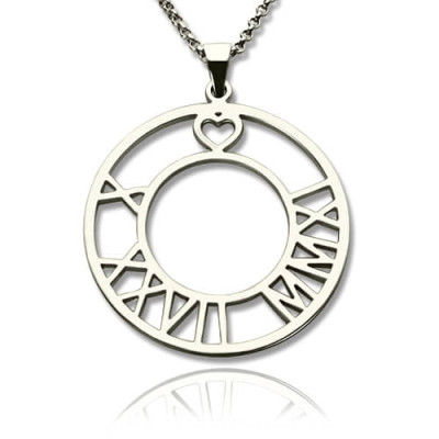 Circle Roman Numeral Disc Necklace Sterling Silver - Handcrafted & Custom-Made