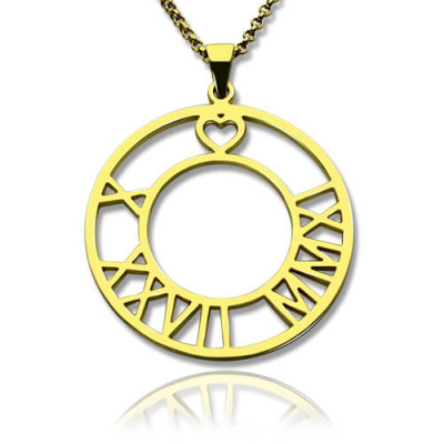 18ct Gold Plated Roman Numeral Disc Necklace - Handcrafted & Custom-Made