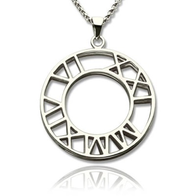 Double Circle Roman Numeral Necklace Clock Design Sterling Silver - Handcrafted & Custom-Made