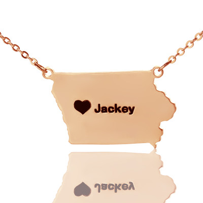 Iowa State USA Map Necklace With Heart  Name Rose Gold - Handcrafted & Custom-Made