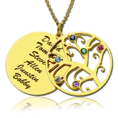 18ct Gold Plated Family Tree Birthstone Name Necklace  - Handcrafted & Custom-Made