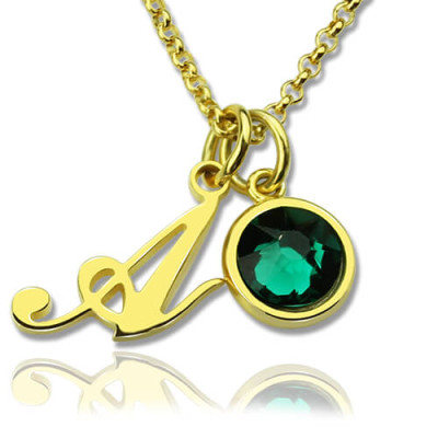 Custom Birthstone Initial Necklace 18ct Gold Plated  - Handcrafted & Custom-Made