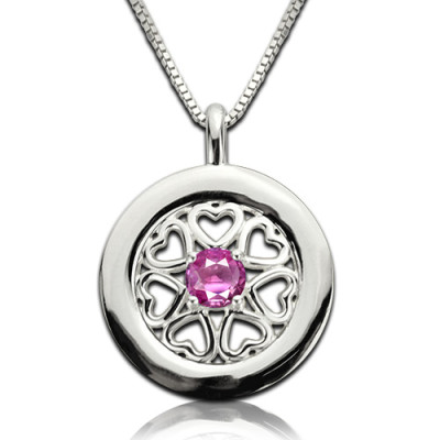 Birthstone Hearts All Around Pendant Necklace Sterling Silver  - Handcrafted & Custom-Made