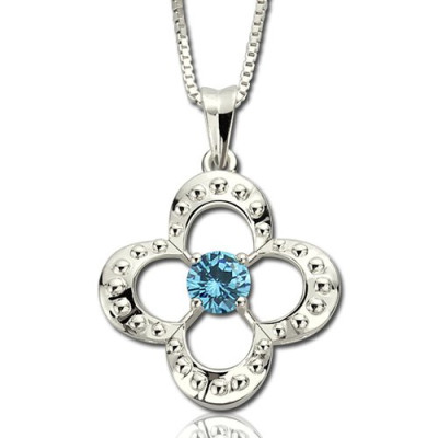 Birthstone Four Clover Good Lucky Charm Necklace Sterling Silver  - Handcrafted & Custom-Made