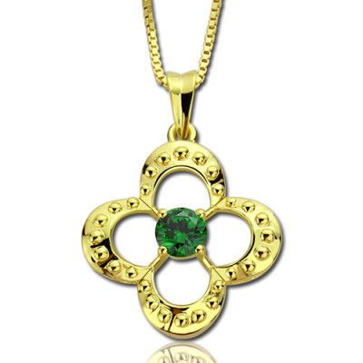 Clover Lucky Charm Necklace with Birthstone 18ct Gold Plated  - Handcrafted & Custom-Made