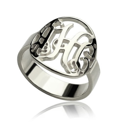 Cut Out Monogram Initial Ring Sterling Silver - Handcrafted & Custom-Made