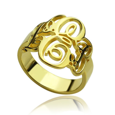 Interlocking Three Initials Monogram Ring 18ct Gold Plated - Handcrafted & Custom-Made