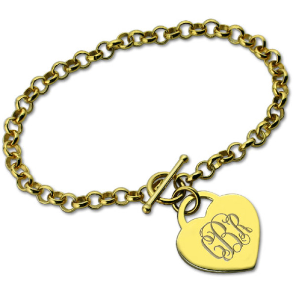 Heart Monogram Initial Charm Bracelets In 18ct Gold Plated - Handcrafted & Custom-Made