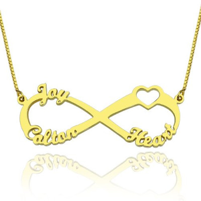 Heart Infinity Necklace 3 Names 18ct Gold Plated - Handcrafted & Custom-Made