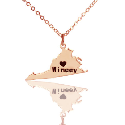 Virginia State USA Map Necklace With Heart  Name Rose Gold - Handcrafted & Custom-Made