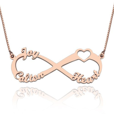 Heart Infinity Necklace 3 Names 18ct Rose Gold Plated - Handcrafted & Custom-Made