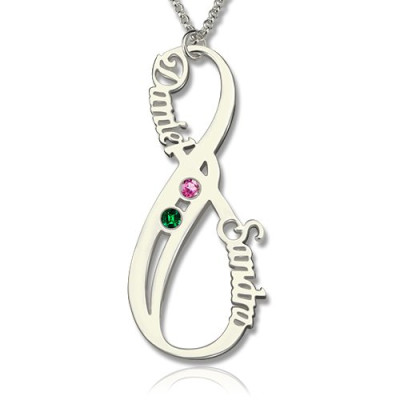 Birthstone Infinity Eternity Necklace Double Name  - Handcrafted & Custom-Made