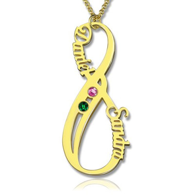 Vertical Infinity Name Necklace with Birthstones 18ct Gold Plated  - Handcrafted & Custom-Made