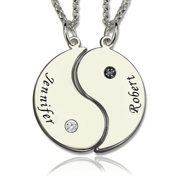 Gifts for Him  Her - Yin Yang Necklace Set with Name  Birthstone  - Handcrafted & Custom-Made