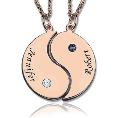 Yin Yang 2 names Necklace with Birthstone Rose Gold  - Handcrafted & Custom-Made