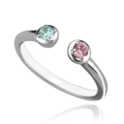 2 Stone Dual Birthstone Cuff Ring Sterling Silver  - Handcrafted & Custom-Made