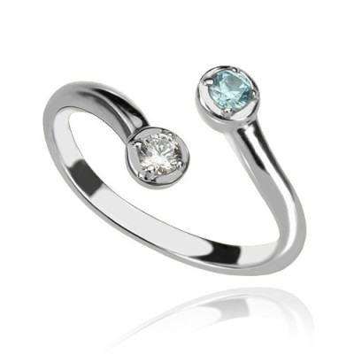Dual Drops Birthstone Ring In Sterling Silver  - Handcrafted & Custom-Made