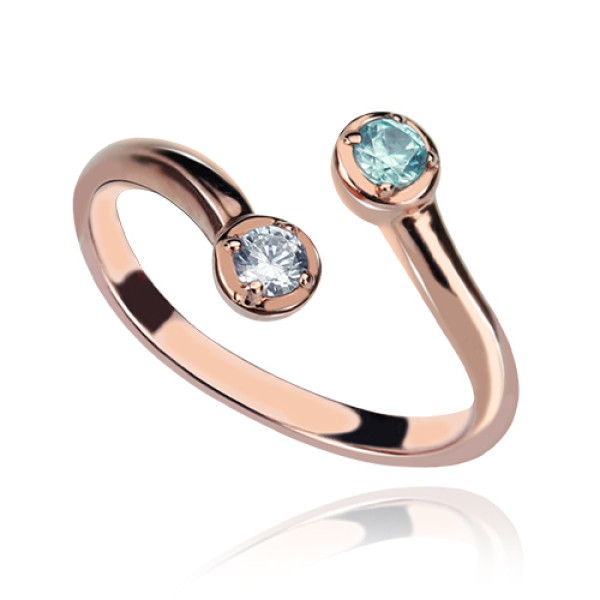 Dual Drops Birthstone Ring 18ct Rose Gold Plated  - Handcrafted & Custom-Made