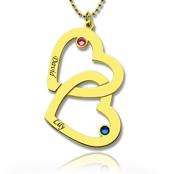 Custom Birthstone Heart in Heart Name Necklace 18ct Gold Plated  - Handcrafted & Custom-Made