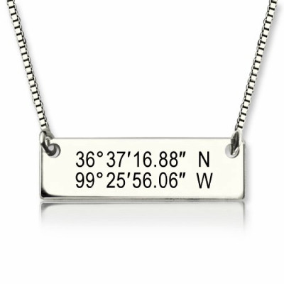 Custom Silver Latitude Longitude Coordinates Address Necklace - Handcrafted & Custom-Made