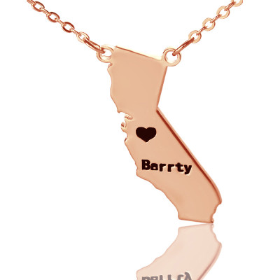 California State Shaped Necklaces With Heart  Name 18ct Rose Gold Plated - Handcrafted & Custom-Made