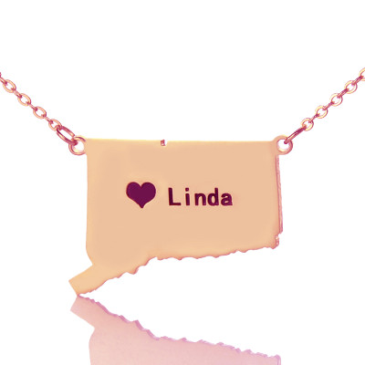 Connecticut Connecticut State Shaped Necklaces With Heart  Name Rose Gold - Handcrafted & Custom-Made