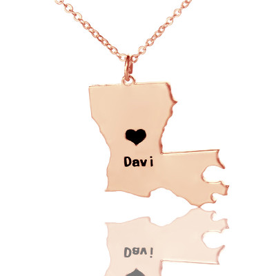 Custom Louisiana State Shaped Necklaces With Heart  Name Rose Gold - Handcrafted & Custom-Made