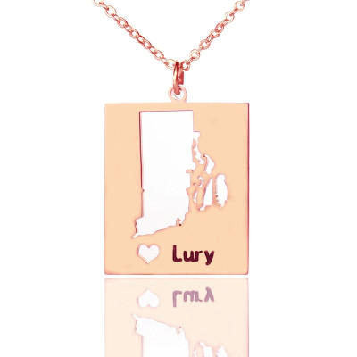 Personalised Rhode State Dog Tag With Heart  Name Rose Gold Plate - Handcrafted & Custom-Made