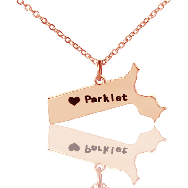 Massachusetts State Shaped Necklaces With Heart  Name Rose Gold - Handcrafted & Custom-Made