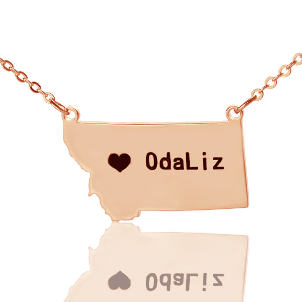 Custom Montana State Shaped Necklaces With Heart  Name Rose Gold - Handcrafted & Custom-Made