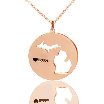Custom Michigan Disc State Necklaces With Heart  Name Rose Gold - Handcrafted & Custom-Made