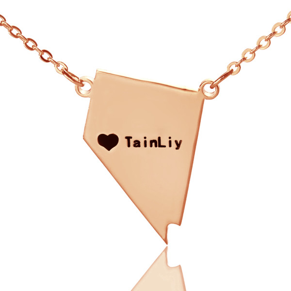 Custom Nevada State Shaped Necklaces With Heart  Name Rose Gold - Handcrafted & Custom-Made