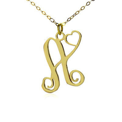 Personalised One Initial With Heart Monogram Necklace in 18ct Solid Gold - Handcrafted & Custom-Made