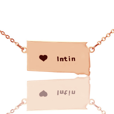 South Dakota State Shaped Necklaces With Heart  Name Rose Gold - Handcrafted & Custom-Made