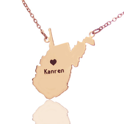 West Virginia State Shaped Necklaces With Heart  Name Rose Gold - Handcrafted & Custom-Made