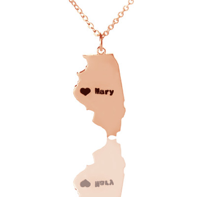 Custom Illinois State Shaped Necklaces With Heart  Name Rose Gold - Handcrafted & Custom-Made
