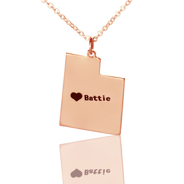 Custom Utah State Shaped Necklaces With Heart  Name Rose Gold - Handcrafted & Custom-Made
