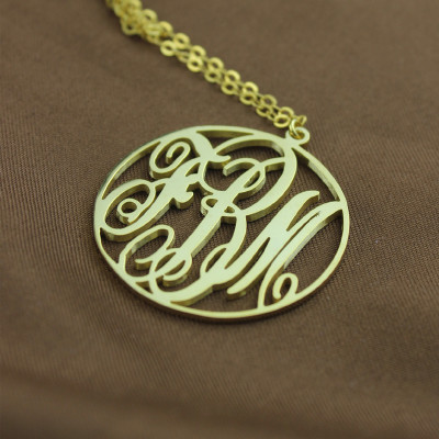 Solid Gold Vine Font Circle Initial Monogram Necklace-18ct - Handcrafted & Custom-Made