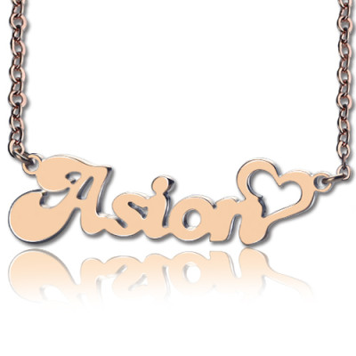 Personalised BANANA Font Heart Shape Name Necklace 18ct Rose Gold Plated - Handcrafted & Custom-Made