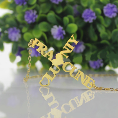 Personalised Two Name Cross Necklace Gold Plated 925 Silver - Handcrafted & Custom-Made