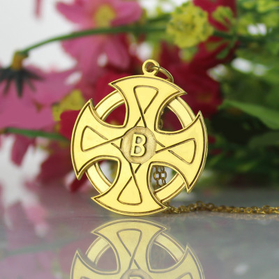 Engraved Celtic Cross Necklace 18ct Gold Plated 925 Silver - Handcrafted & Custom-Made