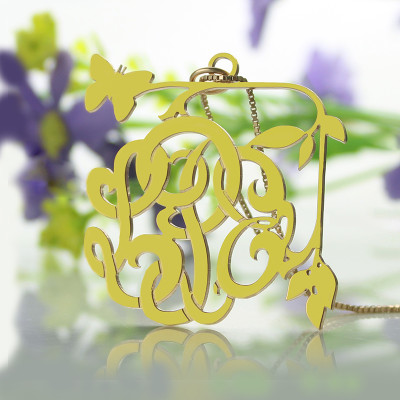 Vines  Butterfly Monogram Initial Necklace 18ct Gold Plated - Handcrafted & Custom-Made