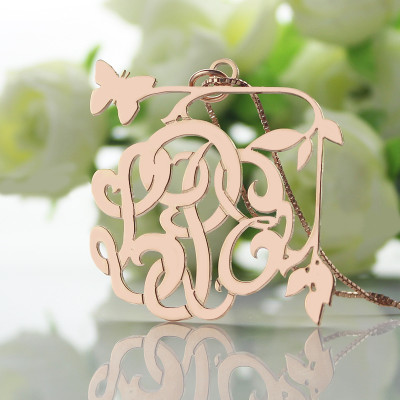 Butterfly and Vines Monogrammed Necklace 18ct Rose Gold Plated - Handcrafted & Custom-Made