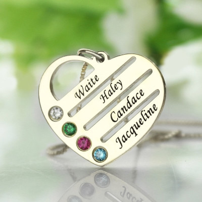Personalised Mothers Heart Necklace Gift with Birthstone  Name  - Handcrafted & Custom-Made