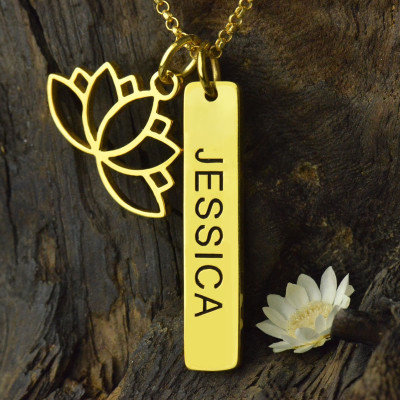 Yoga Lotus Flower Bar Necklace 18ct Gold plated - Handcrafted & Custom-Made