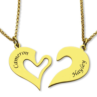 Double Name Heart Friend Necklace Couple Necklace Set 18ct Gold Plated - Handcrafted & Custom-Made