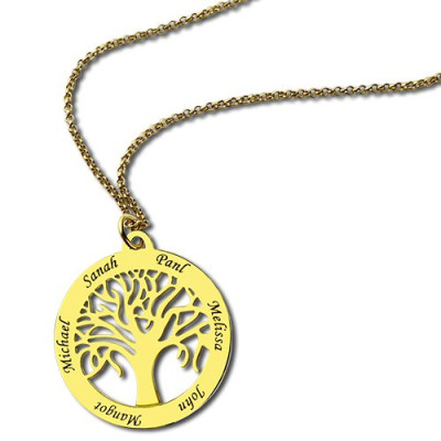 Tree of Life Jewellery Family Name Necklace in 18ct Gold Plated - Handcrafted & Custom-Made