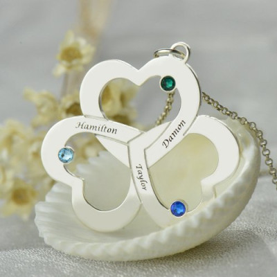 Personalised Three Triple Heart Shamrocks Necklace with Name - Handcrafted & Custom-Made