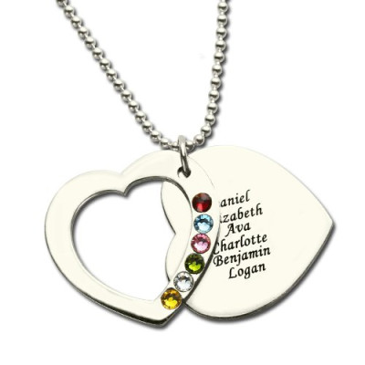 Heart Family Necklace With Birthstone Sterling Silver  - Handcrafted & Custom-Made