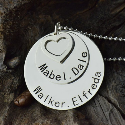 Disc Family Pendant Necklace Engraved Names in Silver - Handcrafted & Custom-Made